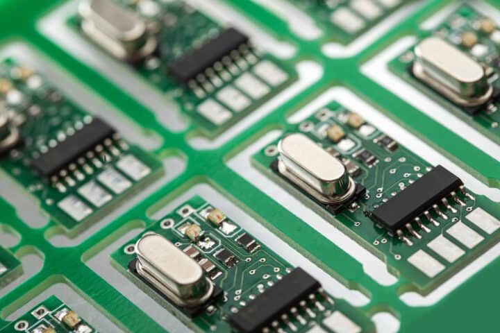 Closeup of electronic circuit board with processor