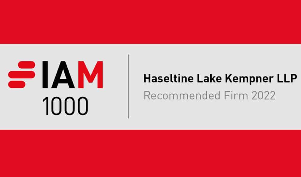 IAM Patent 1000 logo- Haseltine Lake Kempner Recommended firm 2022